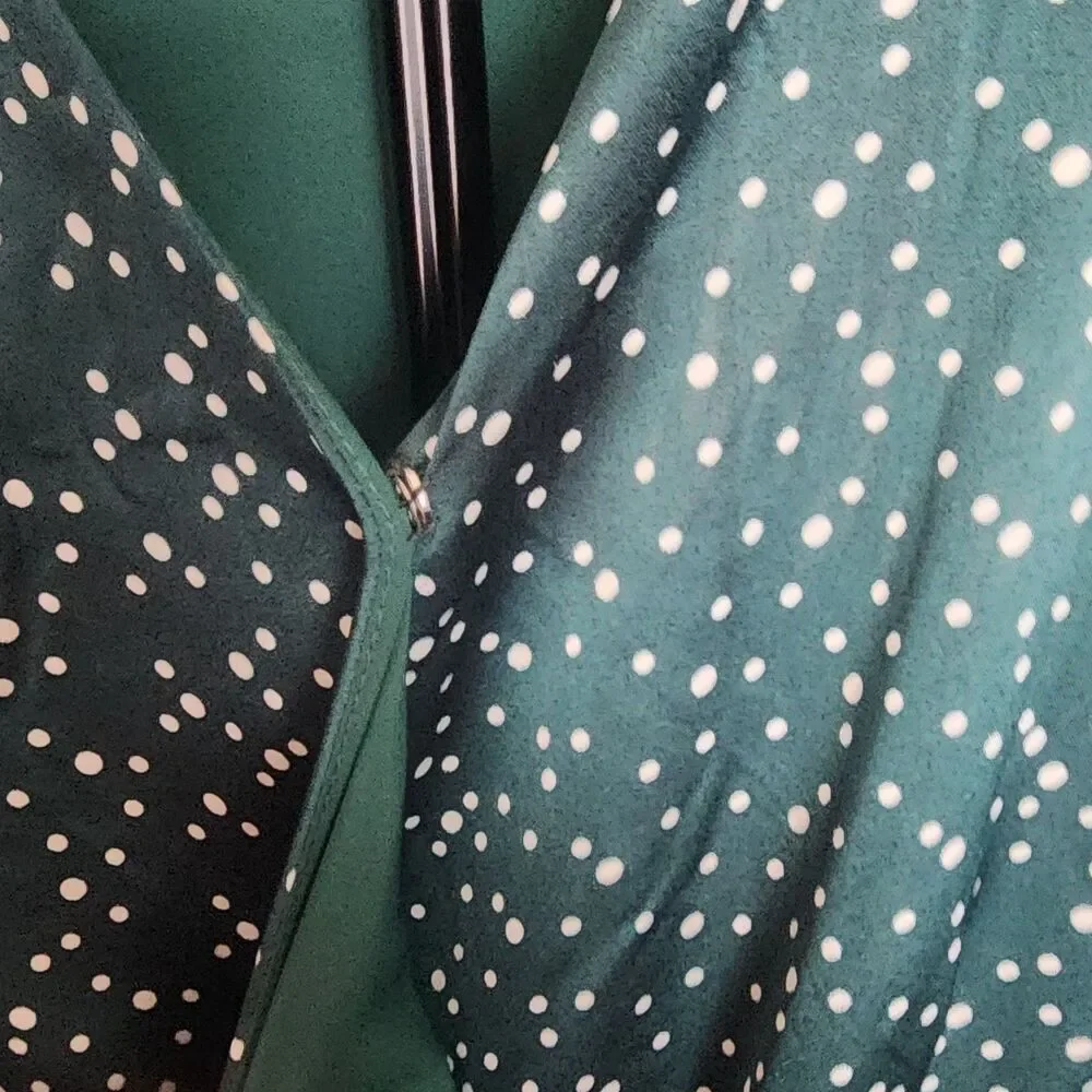 Veiled Collection Emerald Polka Dot Satin Wrap Maxi Dress Ruffle Modest Size XS